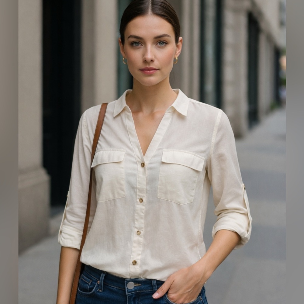 Calvin Klein Modern Essentials Linen Blend Top Size M